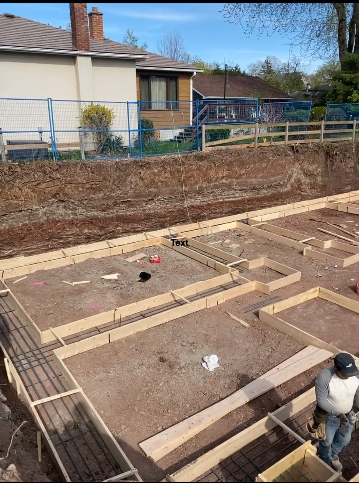 Foundation wall formwork assembly with rebar reinforcement in Oakville residential project