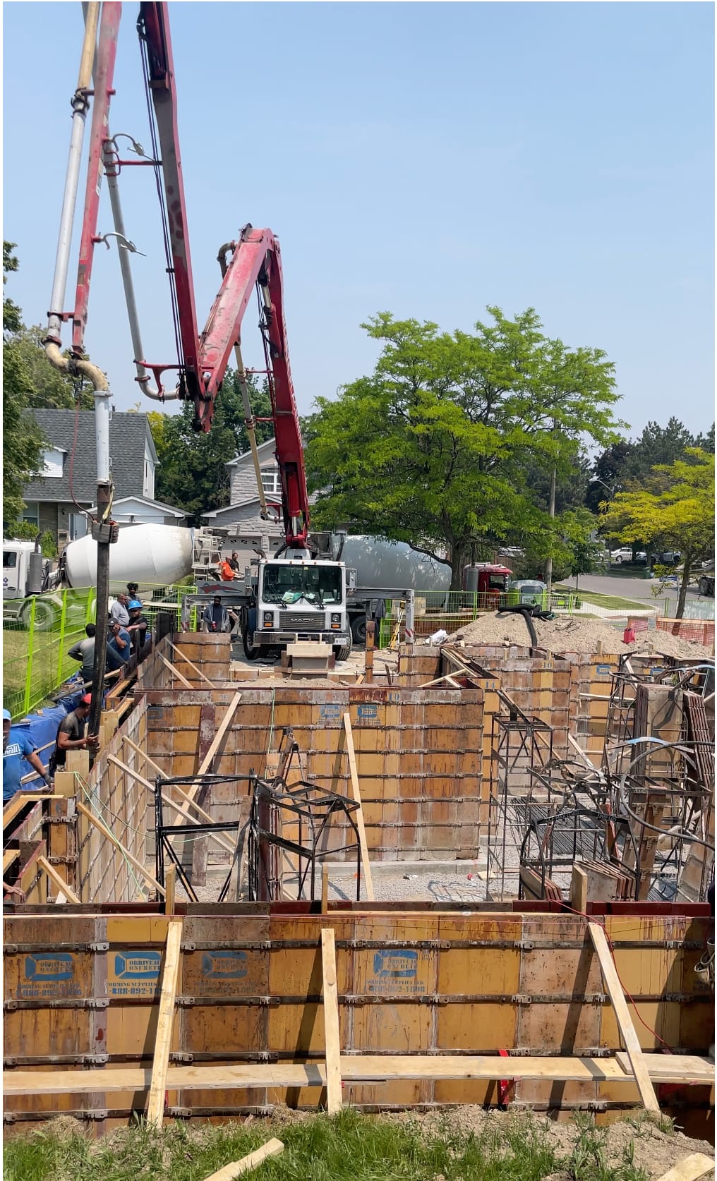 Foundation walls braced and ready for concrete pour at Scarborough residential construction site
