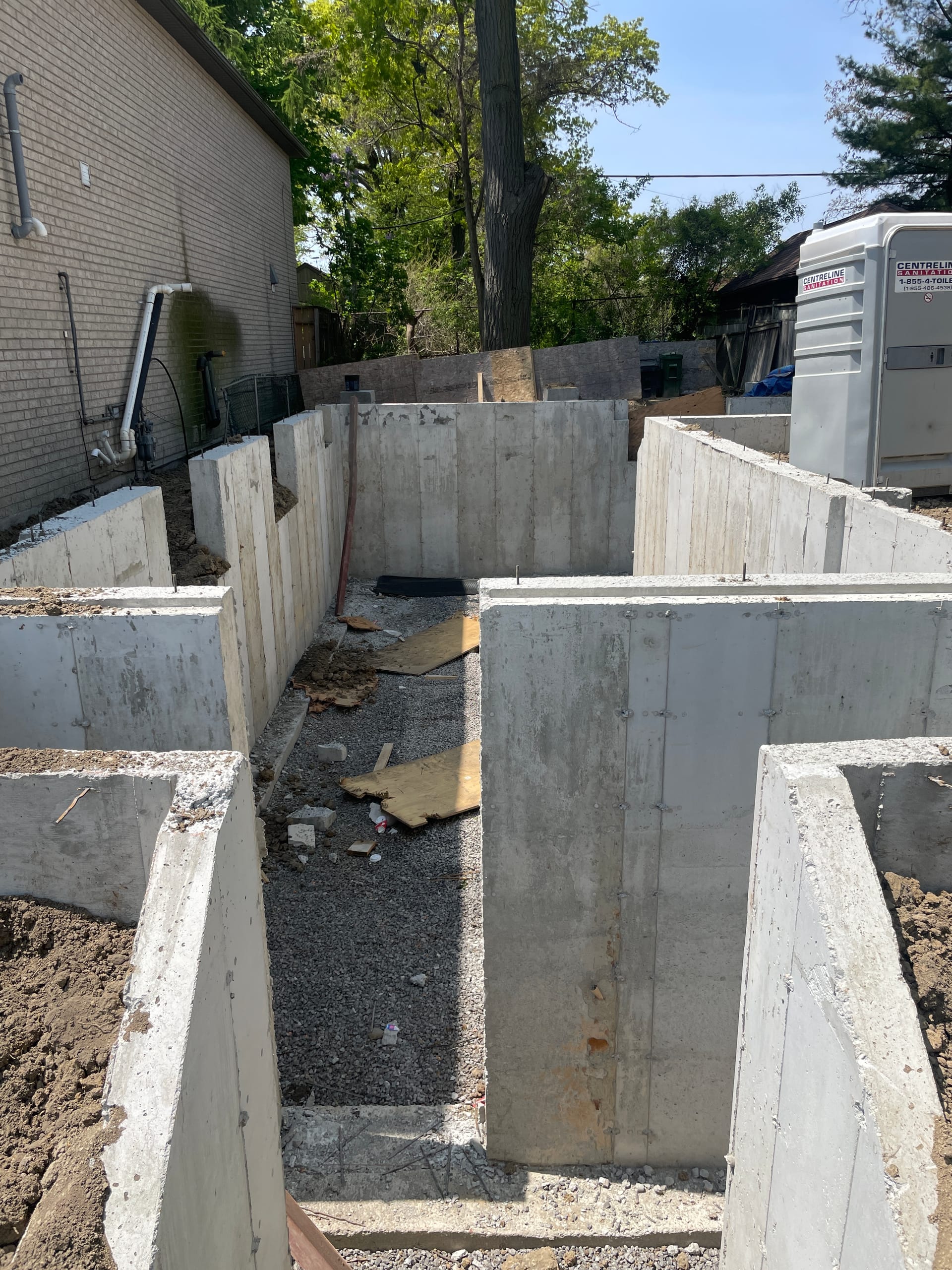 Concrete walls and footing work in progress