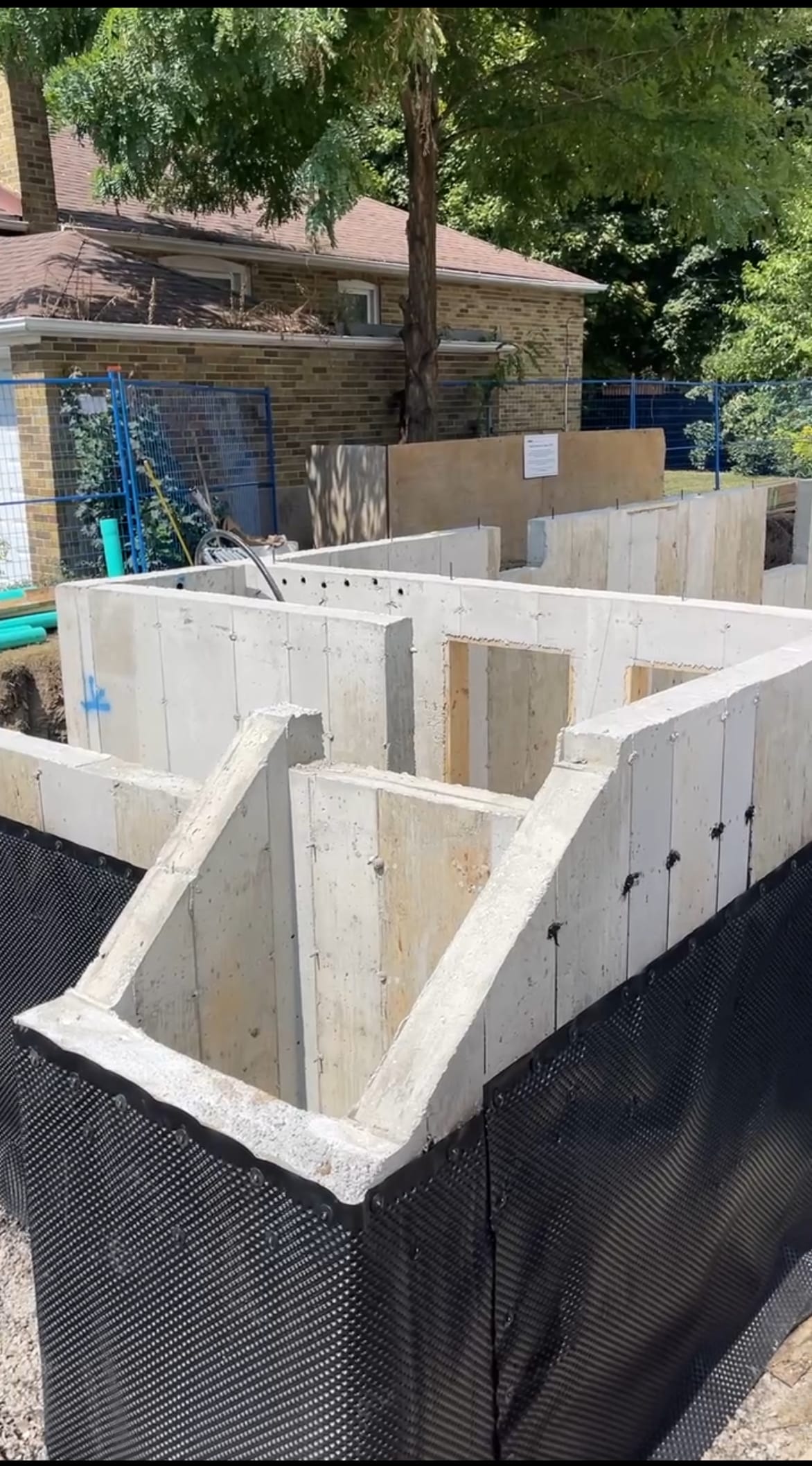 Garden suite foundation wall assembly in Scarborough following footing installation and concrete pouring