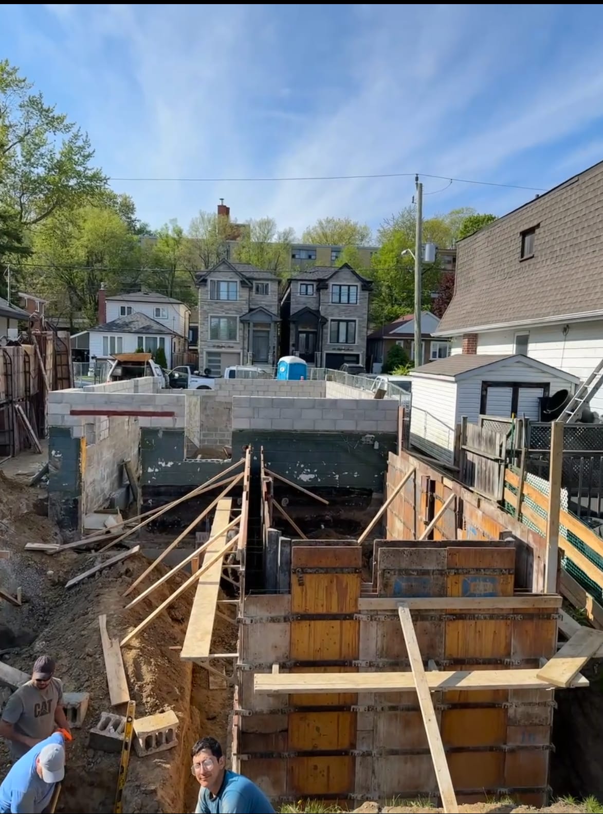Foundation wall formwork assembly for residential extension project in Scarborough
