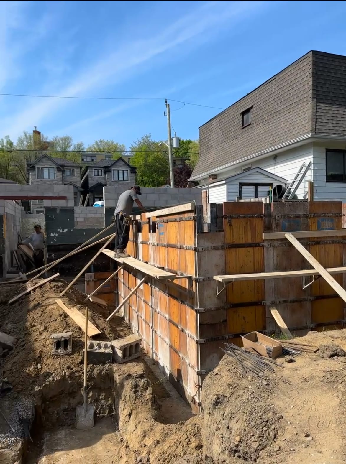 Braced foundation formwork ready for concrete pour in Scarborough extension project
