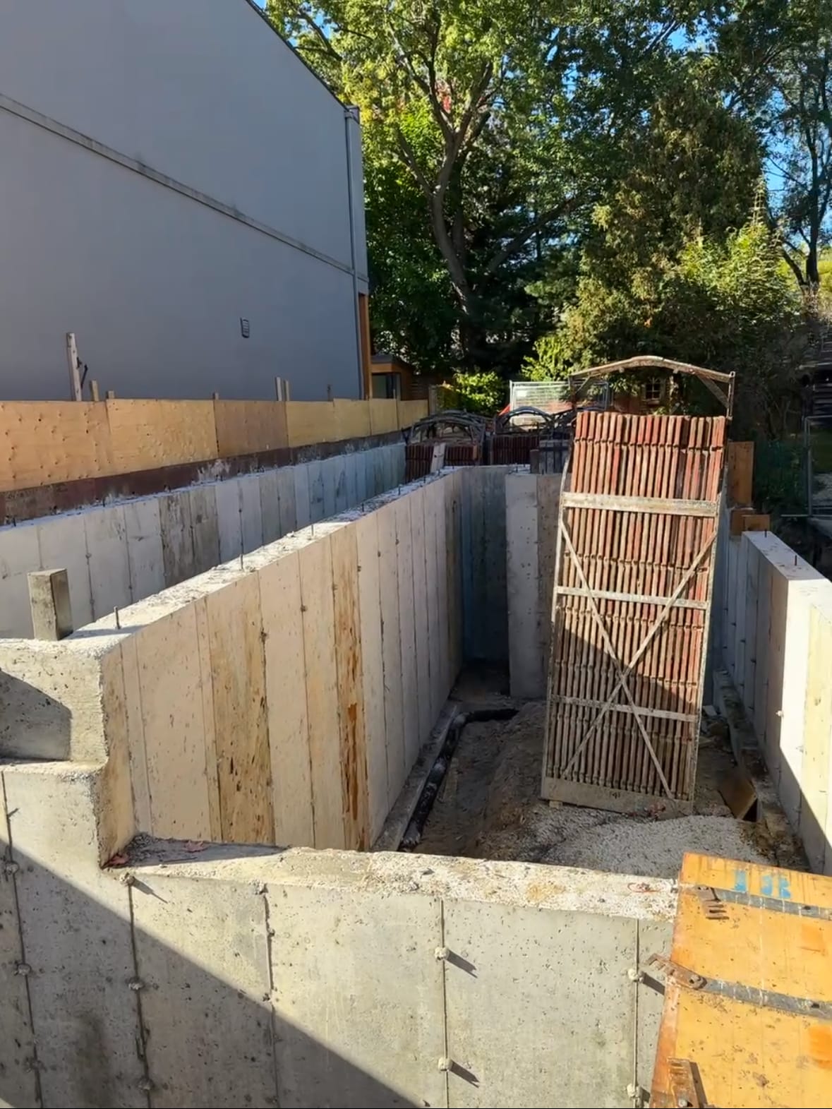 Wall formwork assembly in progress for Toronto residential foundation construction