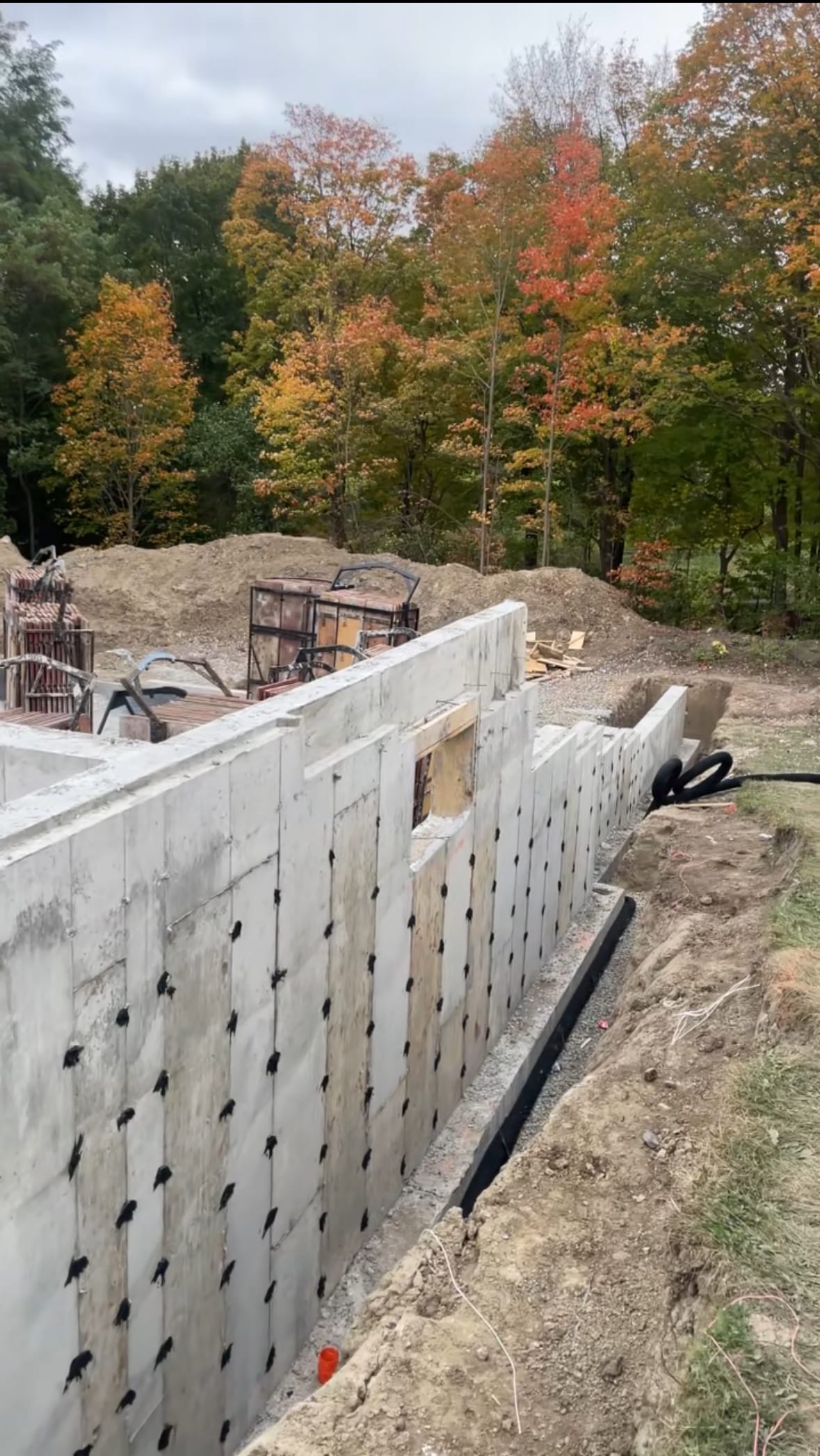 Foundation wall assembly in Vaughan showing varying elevations on sloped residential property