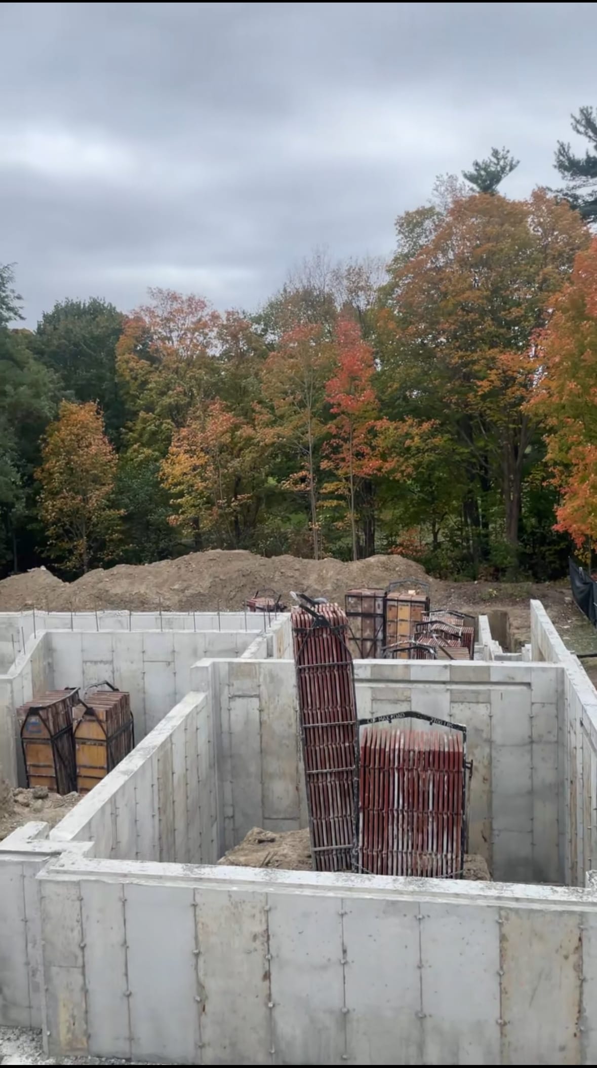 Concrete pour in progress at Vaughan foundation with placement underway for residential walls