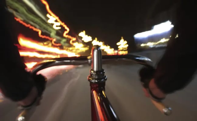 Cyclists view of cycling at night without any lights on