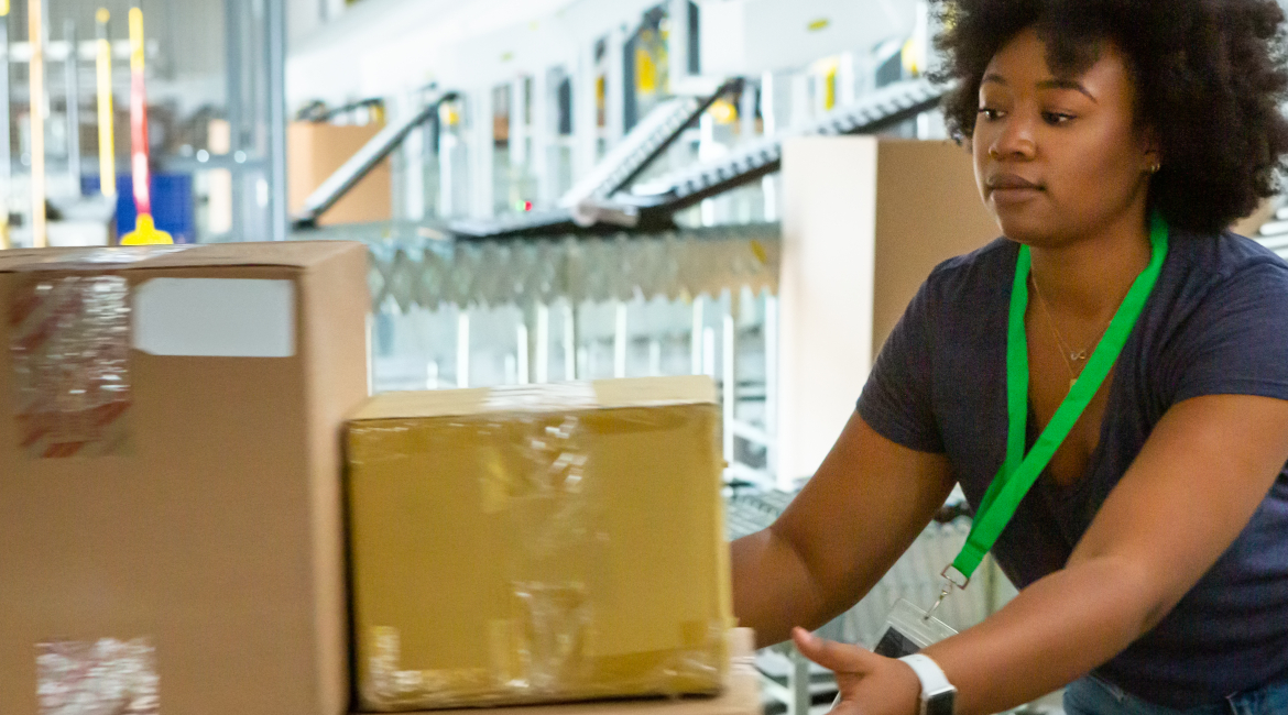 Agency worker woman working in a warehouse