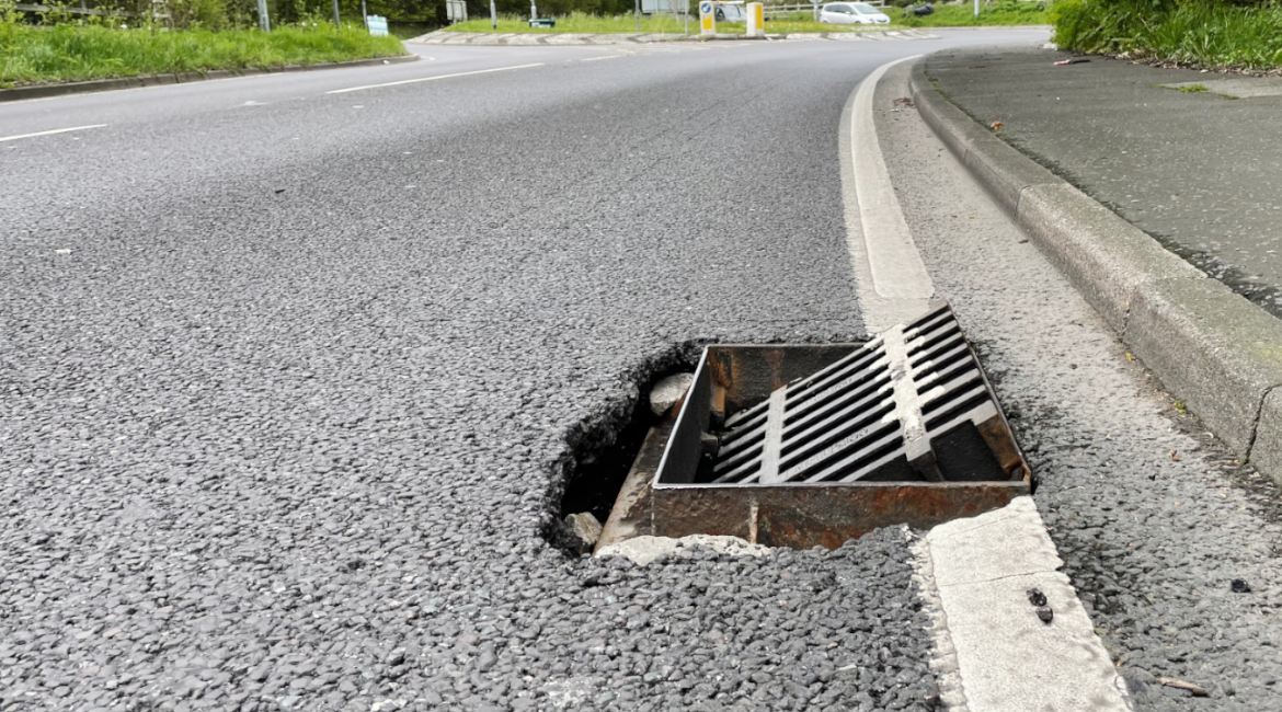 Dangerous broken drain on council maintained public highway