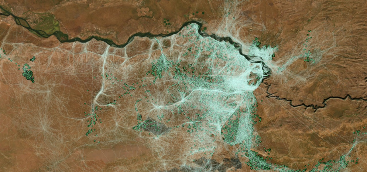 ArcGIS visualisation by CBIO to show paths of elephants in Zimbabwe near Victoria Falls
