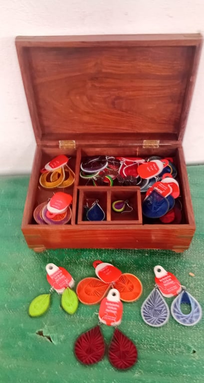 Wooden Jewellery Box with Assorted Fashion Earrings