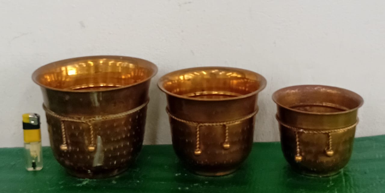 Set of 3 Vintage Brass Planter Pots