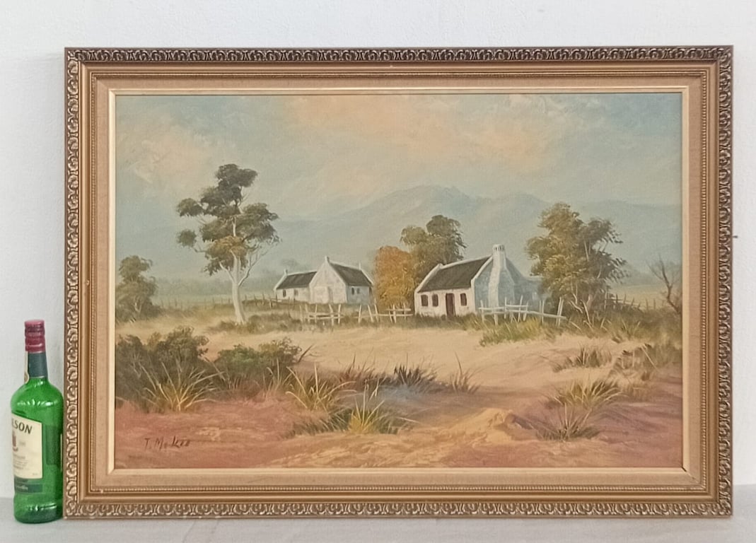 Framed Landscape Painting (Rural Cottage Scene)