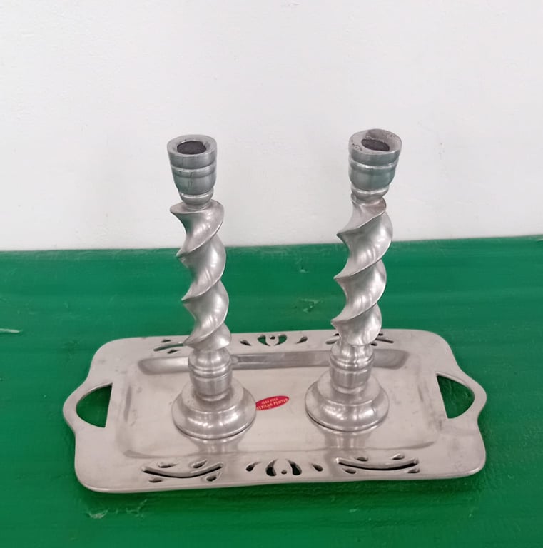 Vintage Twisted Metal Candle Holders & Tray