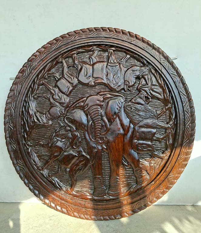 Giant Wood Carved Big 5 Wall Plaque