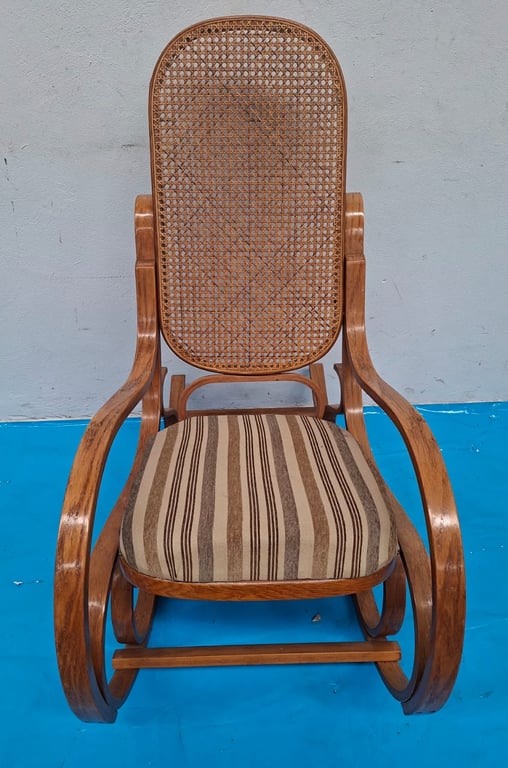 Vintage Rocking Chair with Striped Cushion