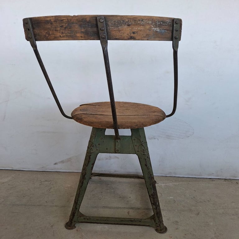 Vintage Industrial Wooden & Metal Factory Chair