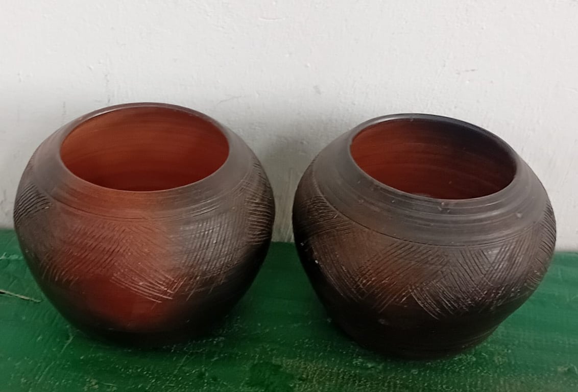 Pair of Handcrafted Ceramic Pots / Bowls (Rustic Decorative)