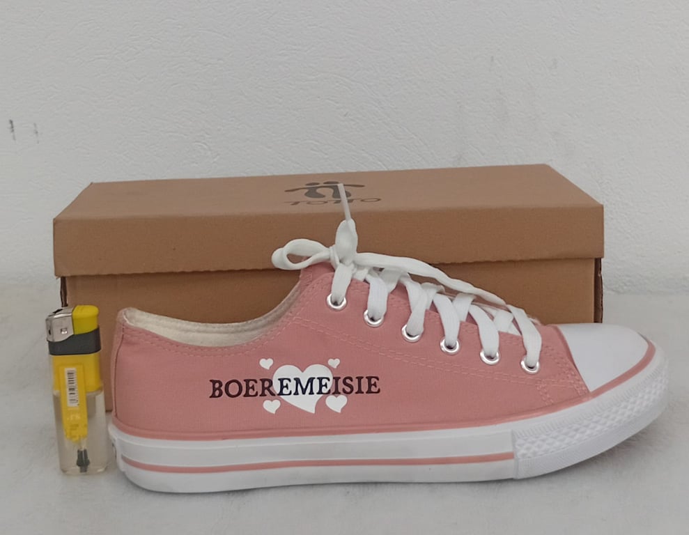 Size 7- New “Boeremeisie” Pink Canvas Sneakers (Ladies)