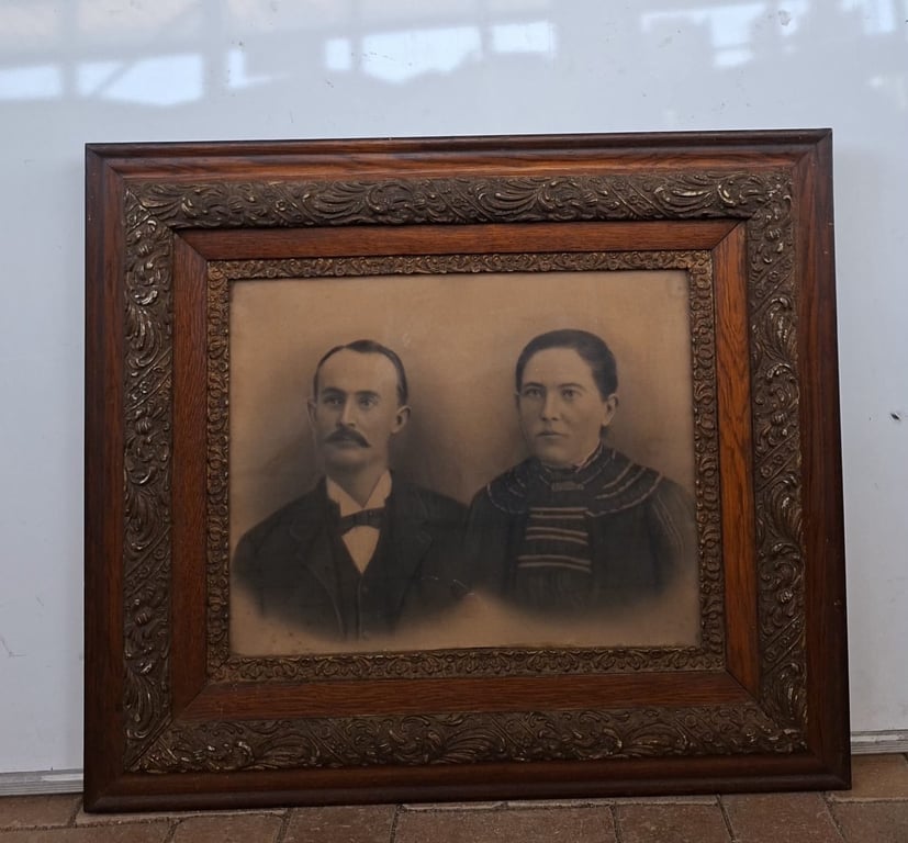 Antique Framed Victorian Portrait Photograph of a Couple
