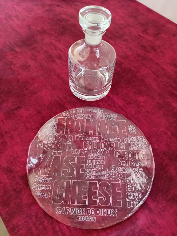 Glass Decanter with Embossed Cheese Serving Board