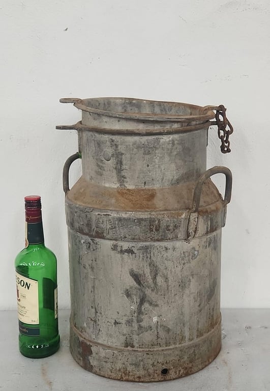 Vintage galvanised metal milk churn