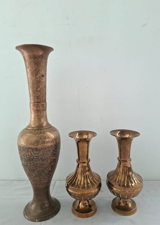 Vintage Engraved Brass Vases