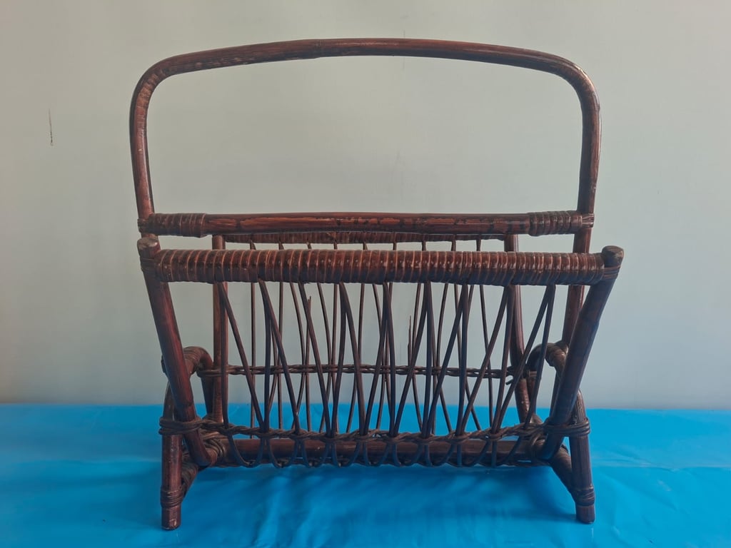 Mid-Century Modern Bamboo & Rattan Magazine Rack