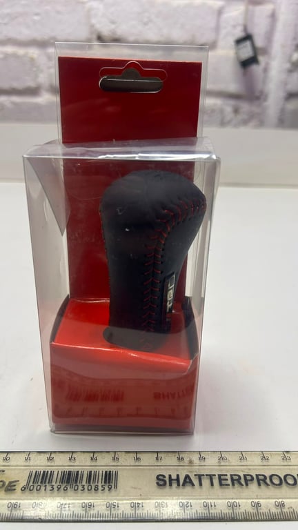 TRD sports leather look gear knob featuring black faux leather with distinctive red stitching Brand new