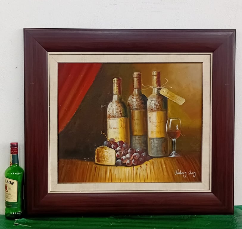 Framed still-life artwork Wine and cheese