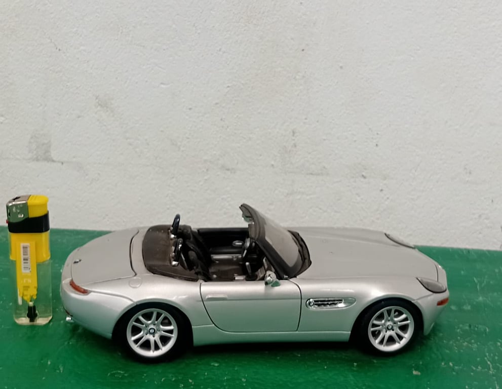 Die-cast model of a silver BMW Z8 convertible