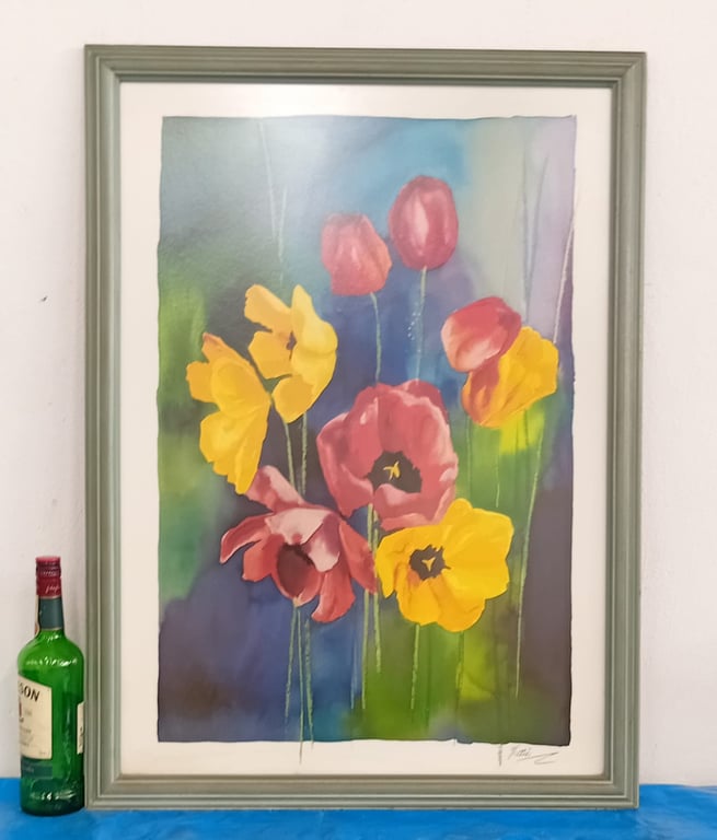 Framed Floral Art Print – Colourful Contemporary Flower Composition