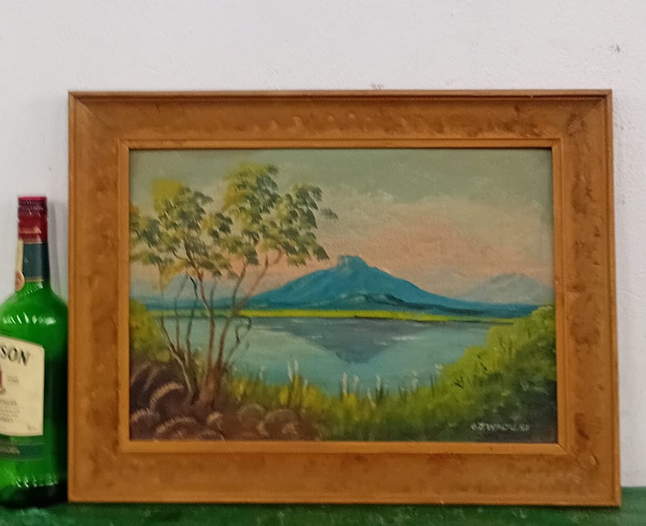 Framed Landscape Painting – Mountain & Lake Scene