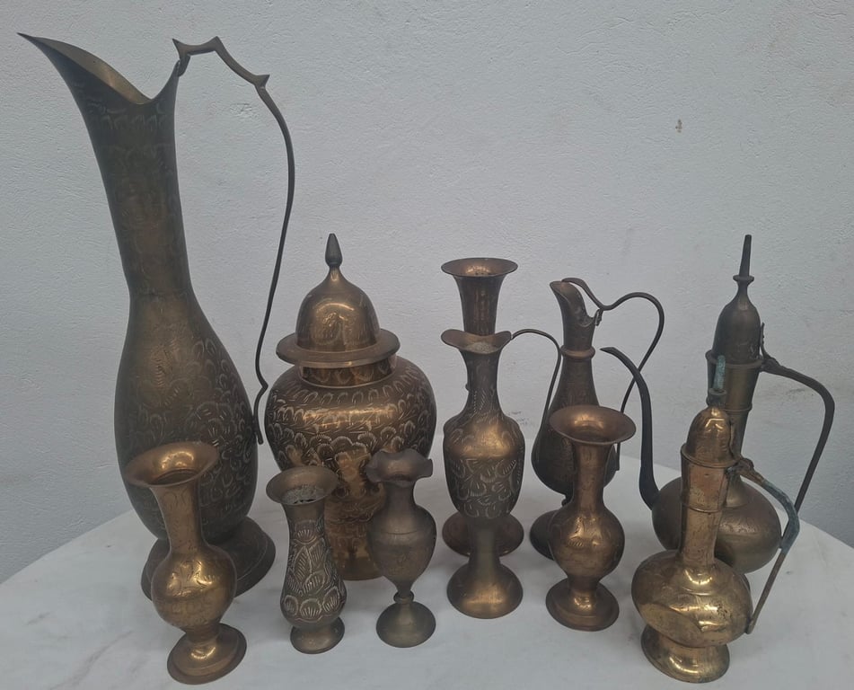 Collecttion of Vintage Etched Brass Vases