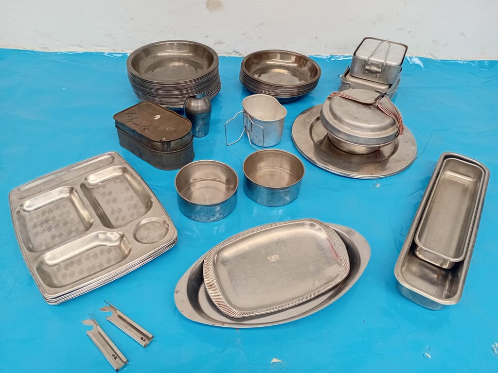 Assorted Vintage Metal Camping Mess Kit and Utensils