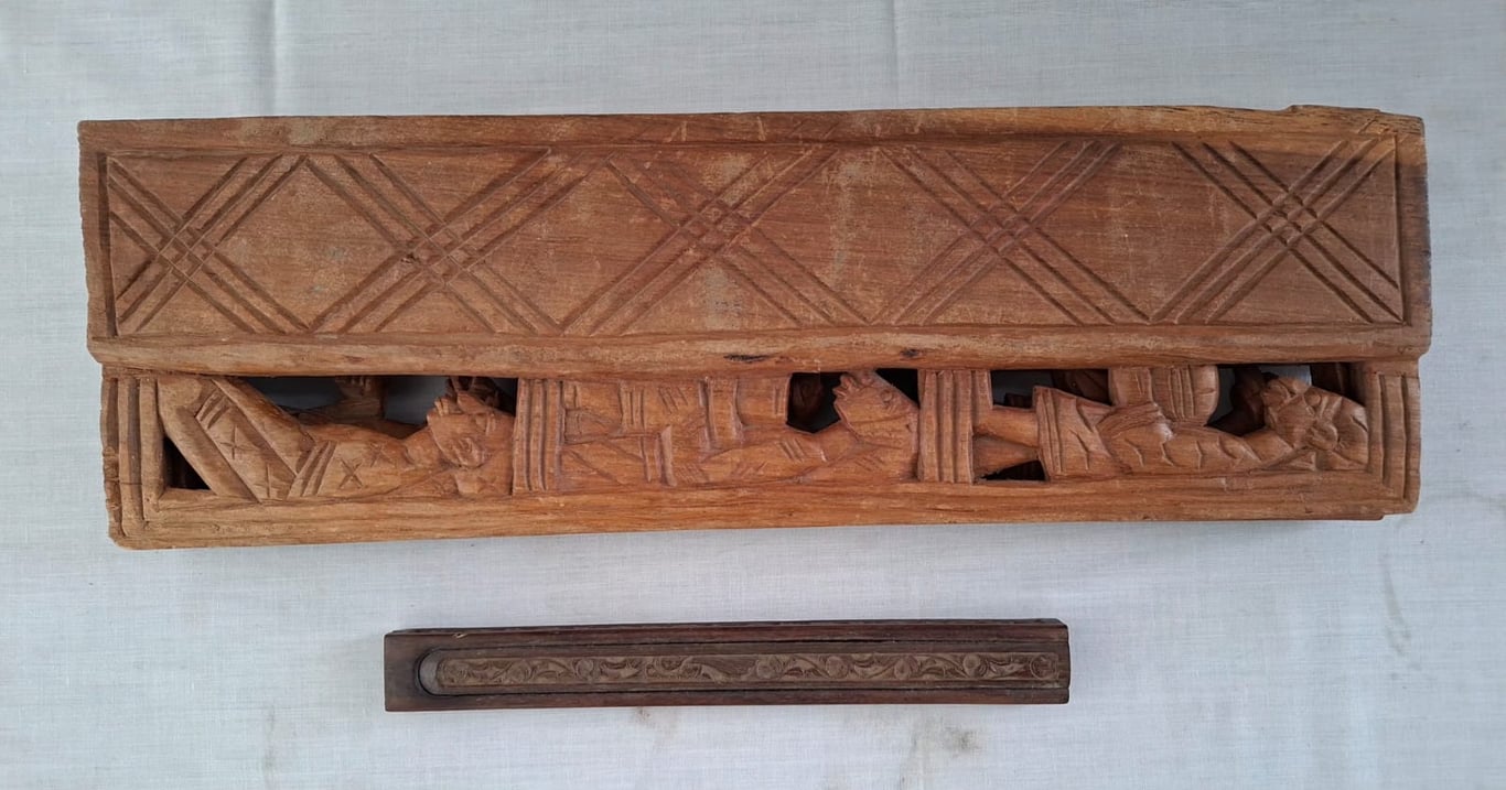 Hand-carved wooden Mancala (Oware) board game set