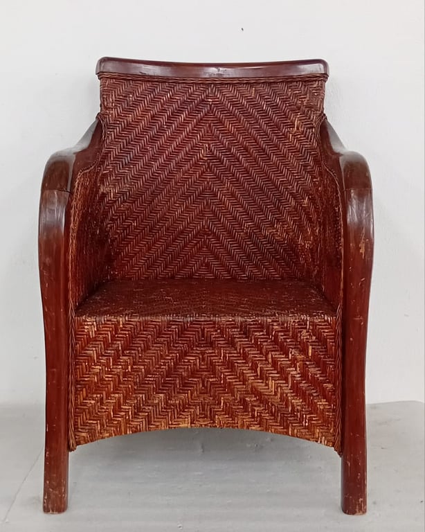 Vintage Woven Rattan & Wood Armchair