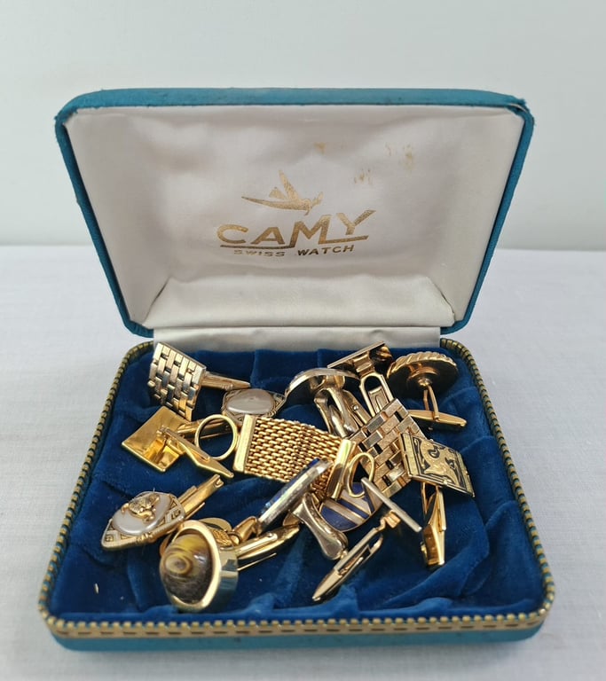 Various Gold-Tone Cufflinks and Tie Accessories Set