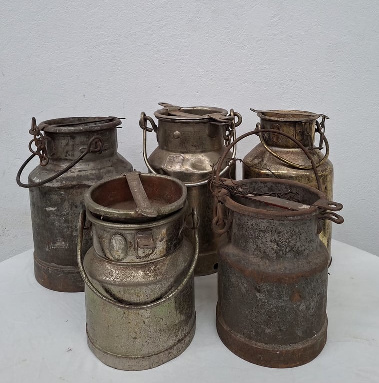 Collection of Antique Metal Milk Churns