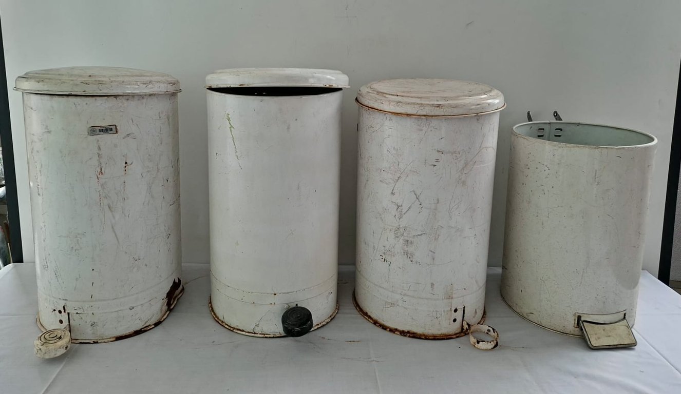 Vintage Enamel Dustbins bid per piece