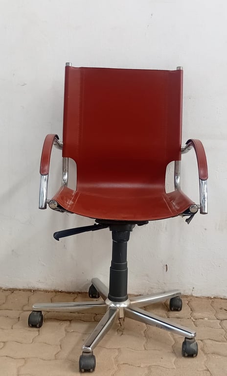 Modern Adjustable Office Chair with Red Backrest & Chrome Base