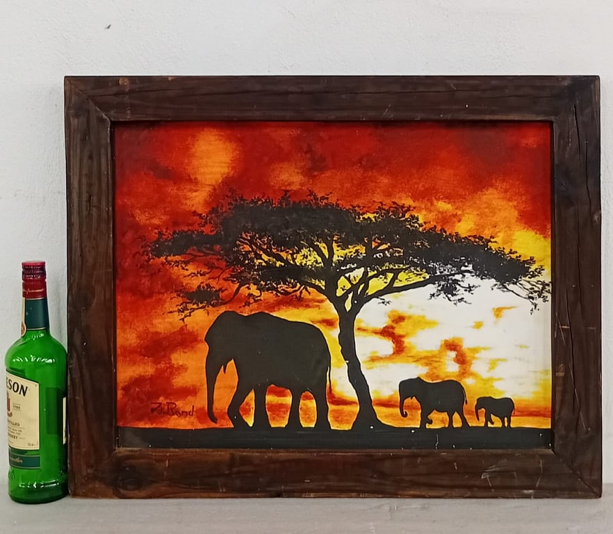 African Sunset with Elephants – Signed Original Painting