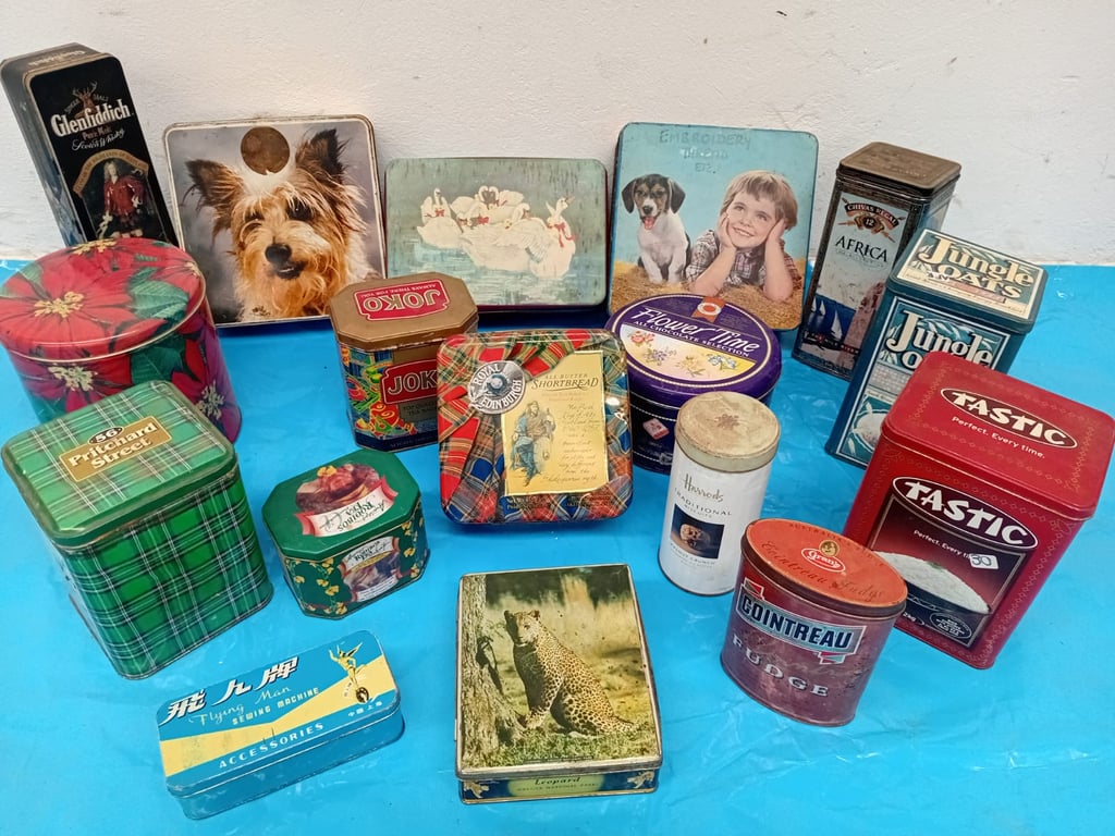 Collection of Vintage Advertising and Household Tins