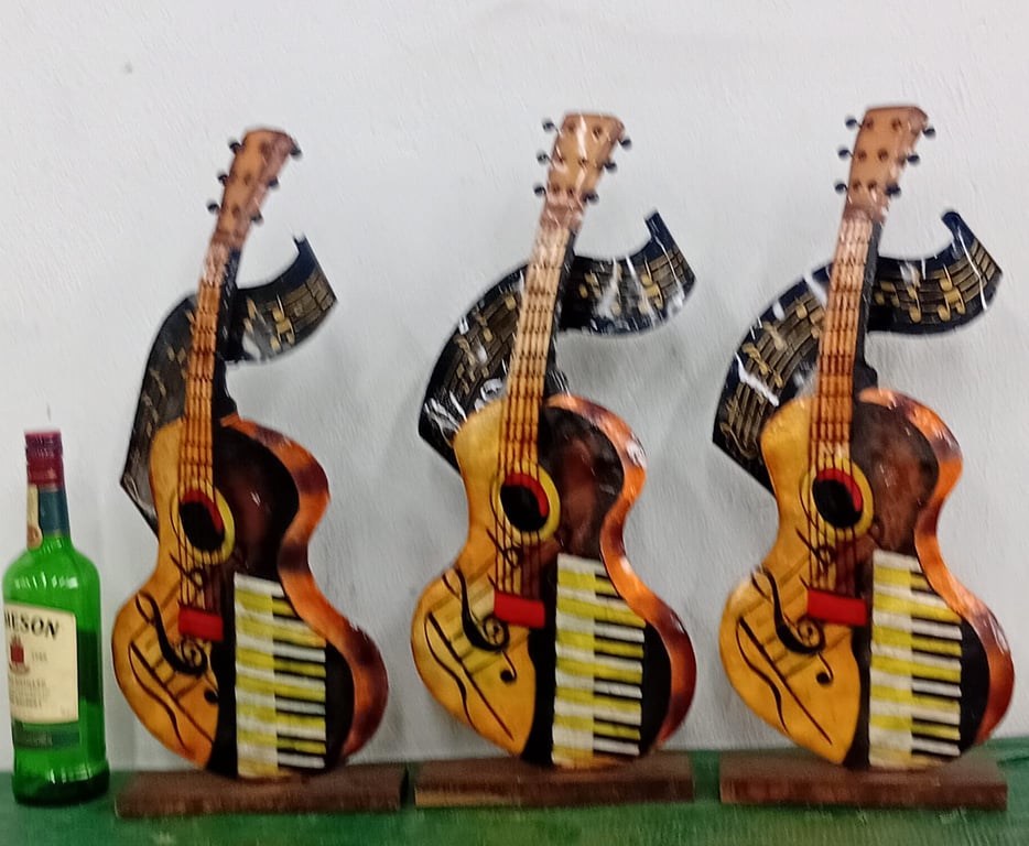 Set of 3 Decorative Guitar-Themed Sculptures