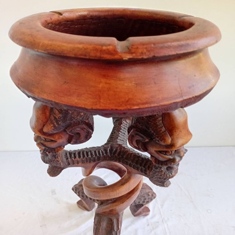 African Wood Sculpture Ashtray