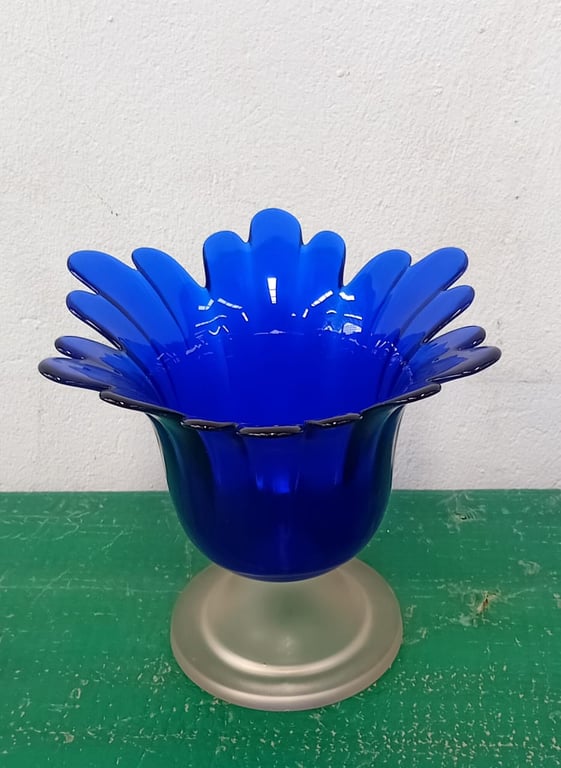 Hand-blown cobalt blue glass compote