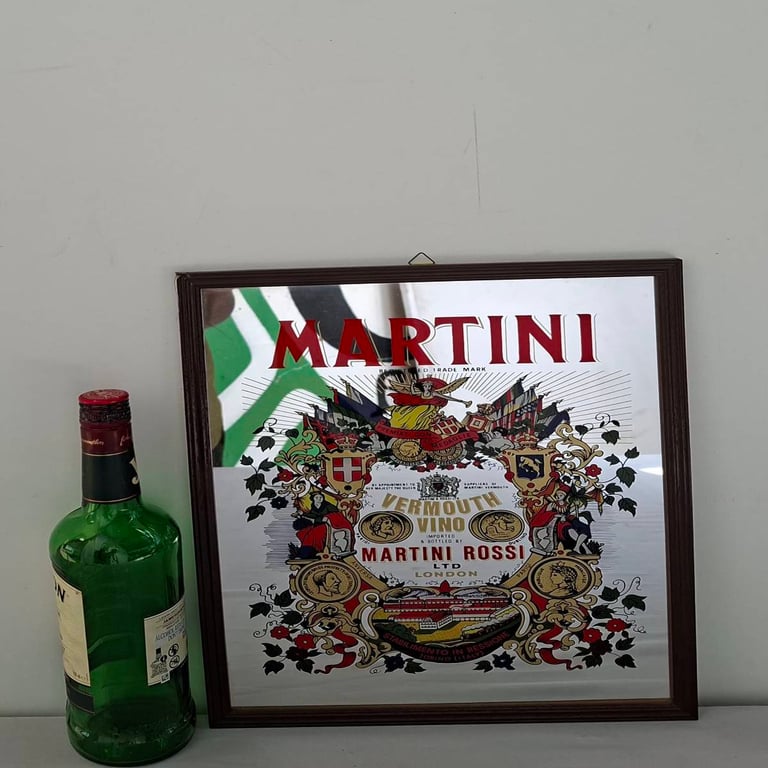 Framed Martini Rossi Advertising Mirror & Framed Johnnie Walker Red Label Advertising Mirror