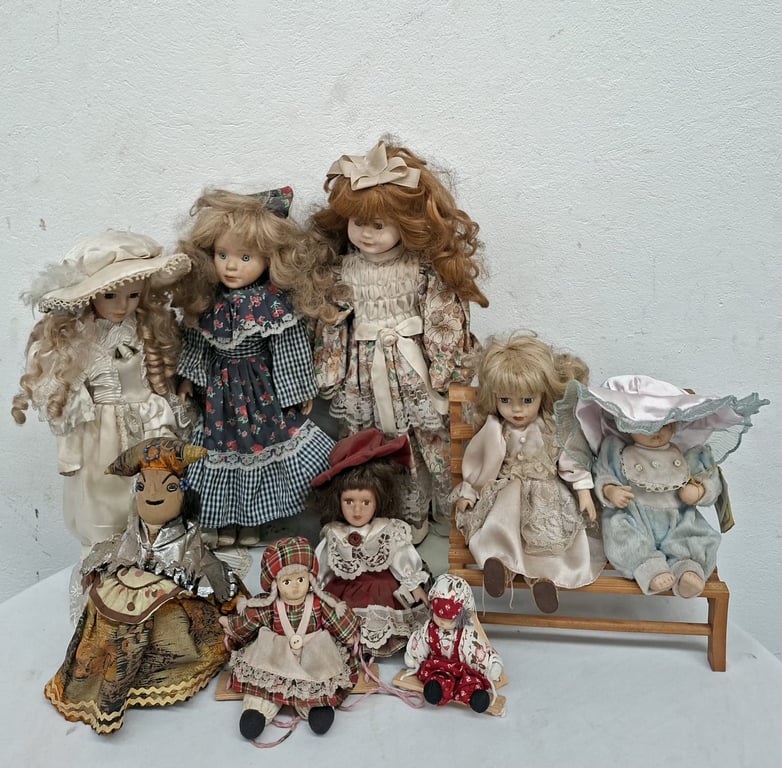 Collection of Decorative Porcelain and Cloth Dolls