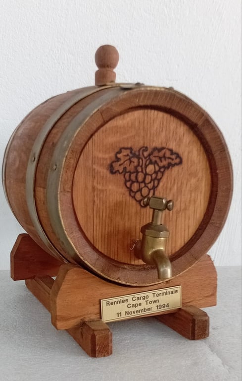 Commemorative Wooden Wine Barrel with Tap (Rennies Cargo Terminals, 1994)