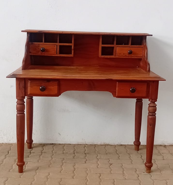 Solid Wood Writing Desk with Hutch & Storage Compartments