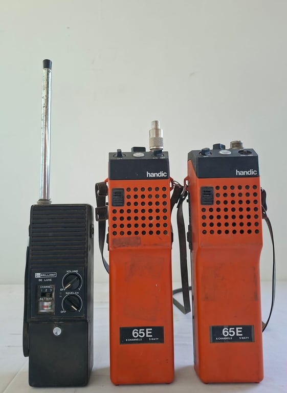 Set of Three Film Prop Vintage Handheld Two-Way Radios (Walkie-Talkies)